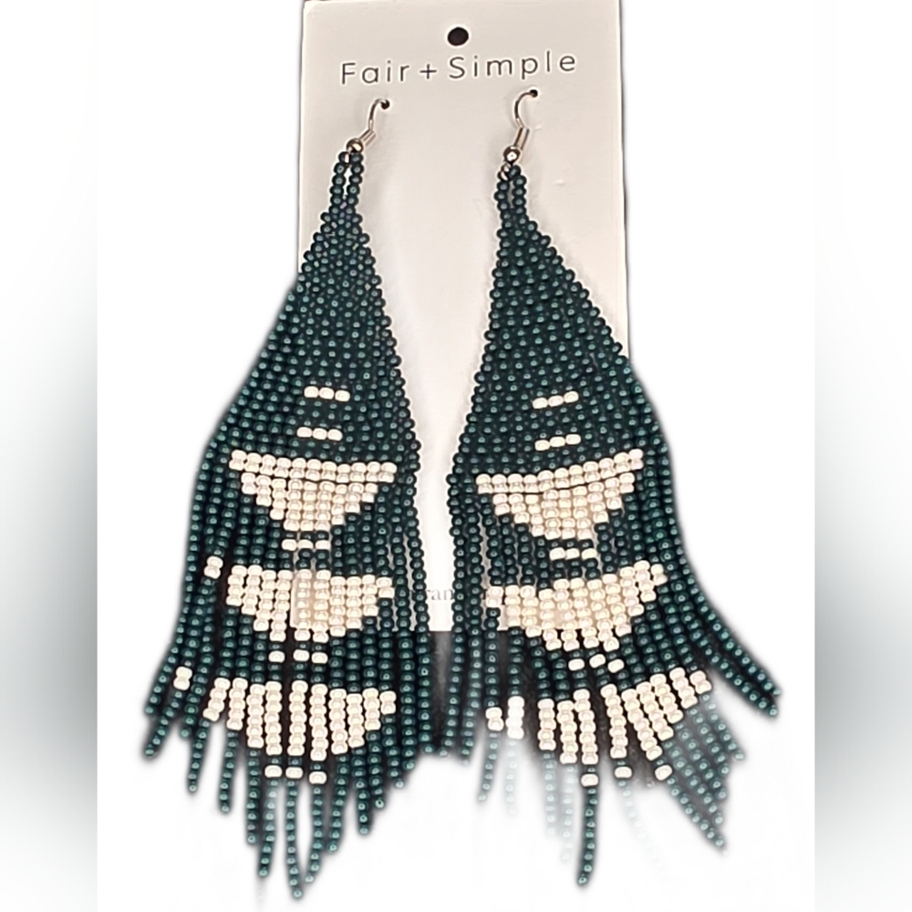 Fair + Simple Hand Beaded Earrings. Brand New. Colour: Pine And Ivory